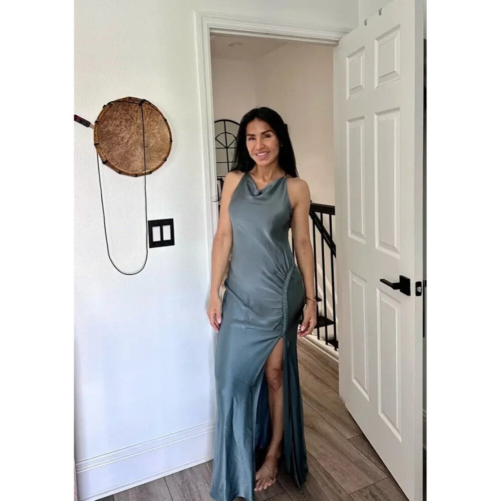 LAPOINTE Satin Cowl Neck Gown in Marine Blue Women’s Size 6